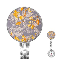 Fabric Floral Background Stainless Steel Nurses Watch