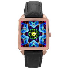 Abstract Kaleidoscope Digital Rose Gold Leather Watch 