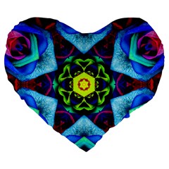 Abstract Kaleidoscope Digital Large 19  Premium Flano Heart Shape Cushions