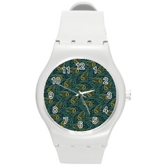 Pattern Abstract Green Texture Round Plastic Sport Watch (m)