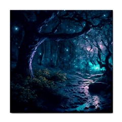 Path Forest Wood Light Night Tile Coaster by Jancukart