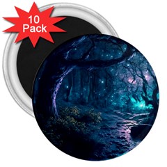 Path Forest Wood Light Night 3  Magnets (10 Pack)  by Jancukart