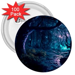 Path Forest Wood Light Night 3  Buttons (100 Pack)  by Jancukart