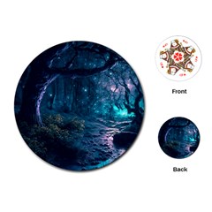 Path Forest Wood Light Night Playing Cards Single Design (round)