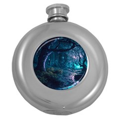 Path Forest Wood Light Night Round Hip Flask (5 Oz) by Jancukart