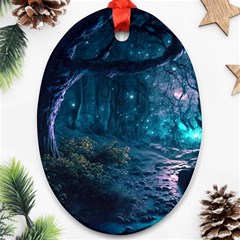 Path Forest Wood Light Night Oval Ornament (two Sides)