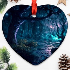 Path Forest Wood Light Night Heart Ornament (two Sides) by Jancukart