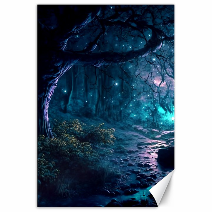 Path Forest Wood Light Night Canvas 20  x 30 