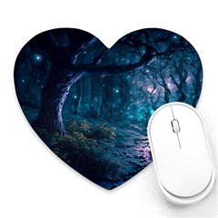 Path Forest Wood Light Night Heart Mousepad by Jancukart