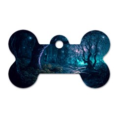 Path Forest Wood Light Night Dog Tag Bone (two Sides) by Jancukart