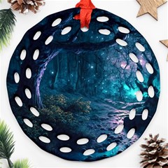 Path Forest Wood Light Night Ornament (round Filigree) by Jancukart