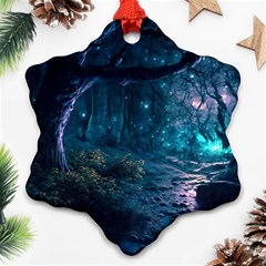 Path Forest Wood Light Night Ornament (snowflake) by Jancukart