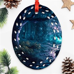 Path Forest Wood Light Night Oval Filigree Ornament (two Sides)