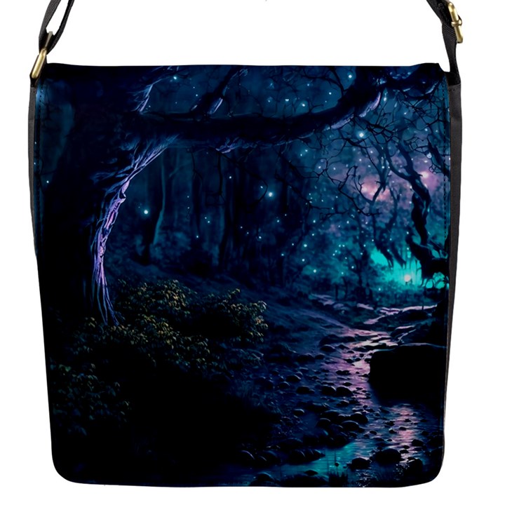 Path Forest Wood Light Night Flap Closure Messenger Bag (S)