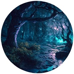 Path Forest Wood Light Night Wooden Puzzle Round by Jancukart