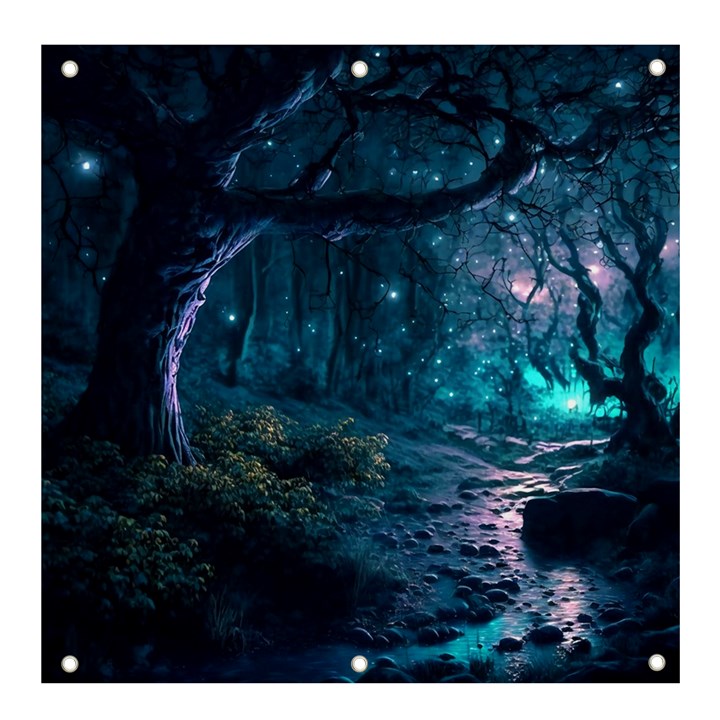 Path Forest Wood Light Night Banner and Sign 4  x 4 