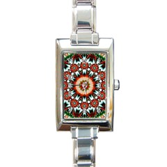 Kaleidoscope Floral Pattern Rosette Rectangle Italian Charm Watch