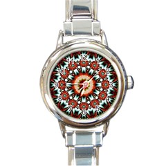 Kaleidoscope Floral Pattern Rosette Round Italian Charm Watch by Jancukart