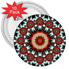 Kaleidoscope Floral Pattern Rosette 3  Buttons (10 Pack)  by Jancukart