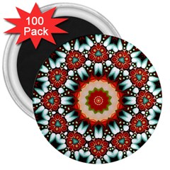 Kaleidoscope Floral Pattern Rosette 3  Magnets (100 Pack)