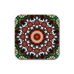 Kaleidoscope Floral Pattern Rosette Rubber Square Coaster (4 Pack)