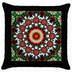 Kaleidoscope Floral Pattern Rosette Throw Pillow Case (black) by Jancukart