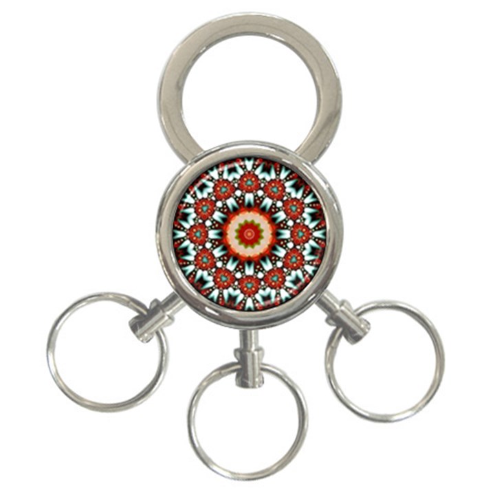 Kaleidoscope Floral Pattern Rosette 3-Ring Key Chain