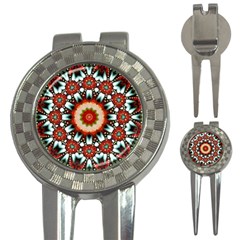 Kaleidoscope Floral Pattern Rosette 3-in-1 Golf Divots by Jancukart