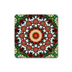 Kaleidoscope Floral Pattern Rosette Square Magnet