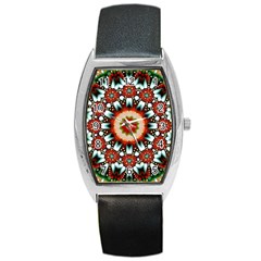 Kaleidoscope Floral Pattern Rosette Barrel Style Metal Watch