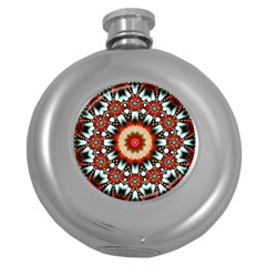 Kaleidoscope Floral Pattern Rosette Round Hip Flask (5 Oz) by Jancukart