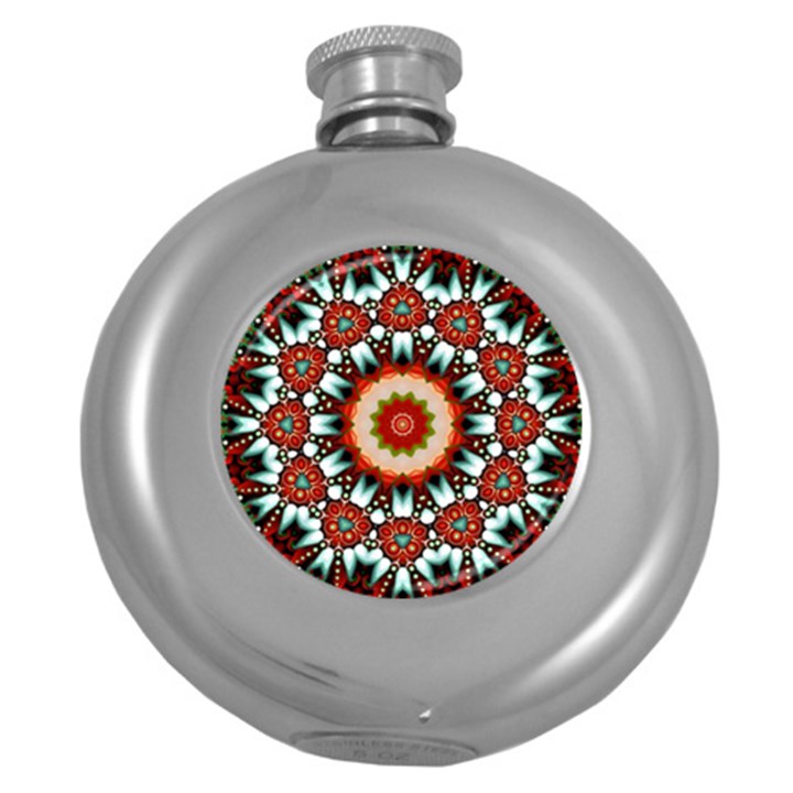 Kaleidoscope Floral Pattern Rosette Round Hip Flask (5 oz)