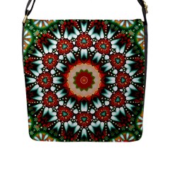 Kaleidoscope Floral Pattern Rosette Flap Closure Messenger Bag (l) by Jancukart