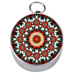 Kaleidoscope Floral Pattern Rosette Silver Compasses by Jancukart