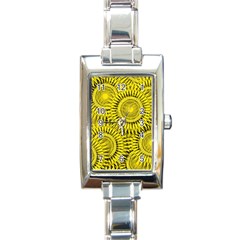 Abstract Sun Pattern Yellow Background Rectangle Italian Charm Watch