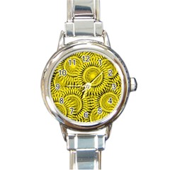 Abstract Sun Pattern Yellow Background Round Italian Charm Watch