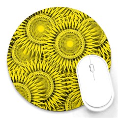 Abstract Sun Pattern Yellow Background Round Mousepad