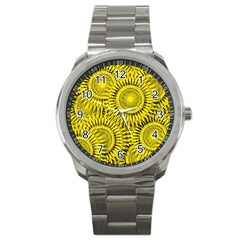 Abstract Sun Pattern Yellow Background Sport Metal Watch