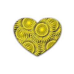 Abstract Sun Pattern Yellow Background Rubber Heart Coaster (4 Pack)