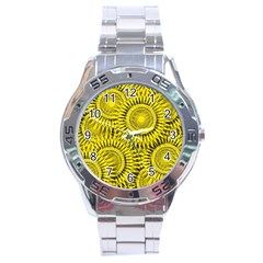 Abstract Sun Pattern Yellow Background Stainless Steel Analogue Watch by Jancukart