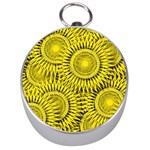 Abstract Sun Pattern Yellow Background Silver Compasses Front