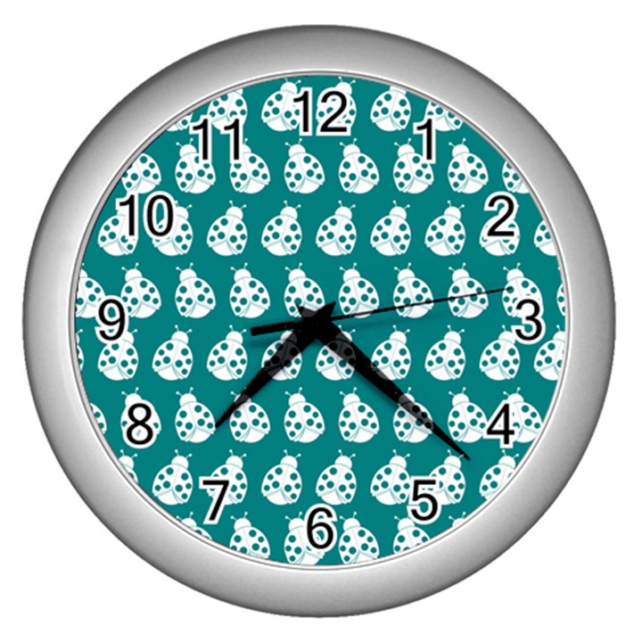 Ladybug Vector Geometric Tile Pattern Wall Clock (Silver)