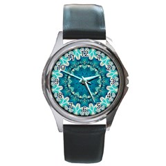 Kaleidoscope Mandala Ornament Round Metal Watch by Jancukart