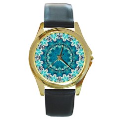 Kaleidoscope Mandala Ornament Round Gold Metal Watch