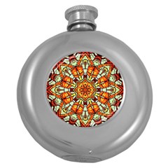 Kaleidoscope Floral Pattern Rosette Round Hip Flask (5 Oz)