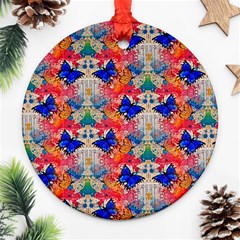 Butterflies Blue Pattern Girly Ornament (round)