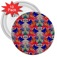 Butterflies Blue Pattern Girly 3  Buttons (10 Pack)  by Jancukart