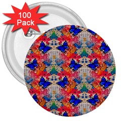 Butterflies Blue Pattern Girly 3  Buttons (100 Pack) 