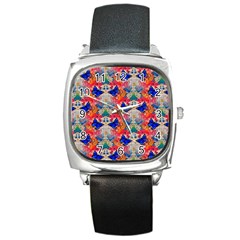 Butterflies Blue Pattern Girly Square Metal Watch