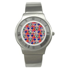 Butterflies Blue Pattern Girly Stainless Steel Watch by Jancukart